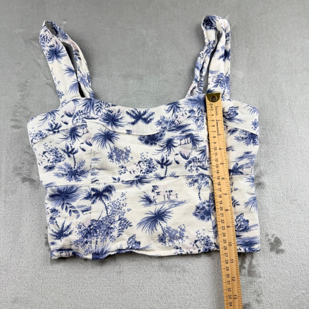 Abercrombie & Fitch Women's M Blue White Tropical Toile Linen Smocked Crop Top - Picture 8 of 9
